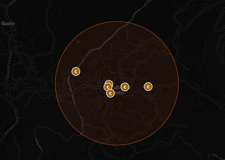 Pesquisa por área no mapa com resultados próximos