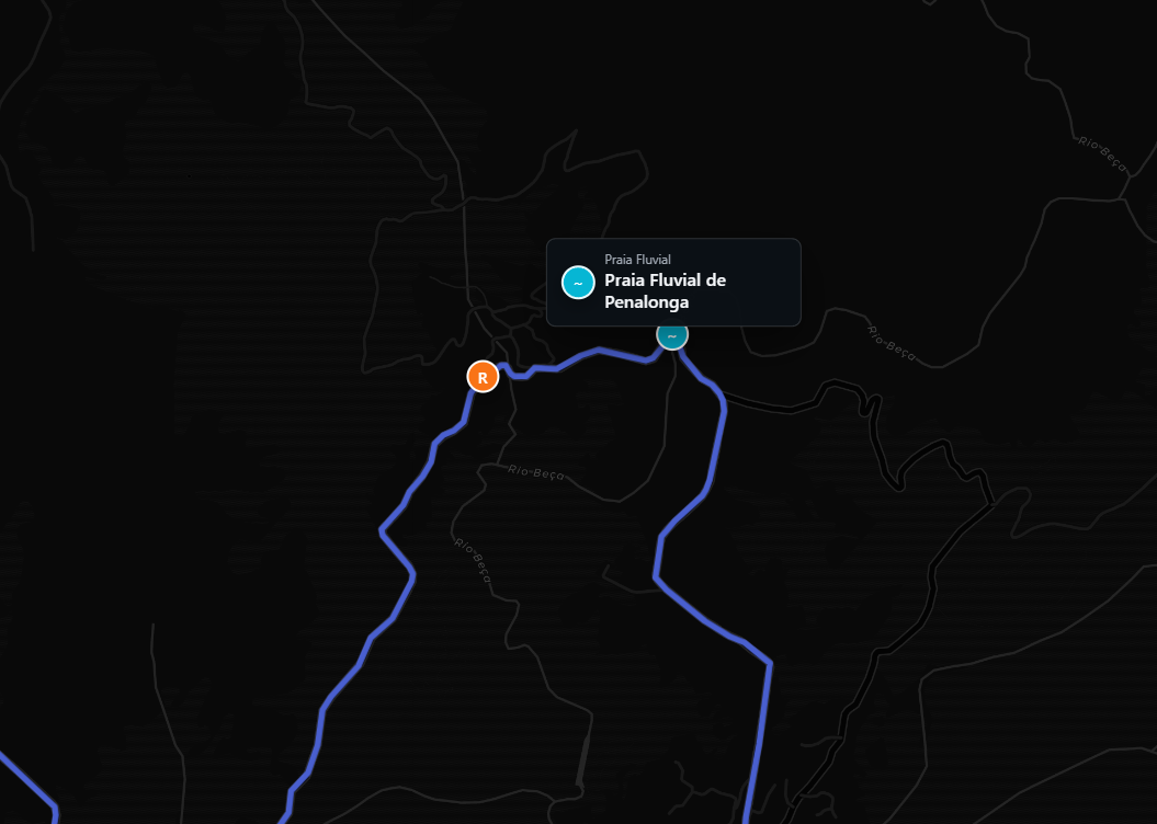 Ponto de interesse apresentado sobre uma rota no mapa